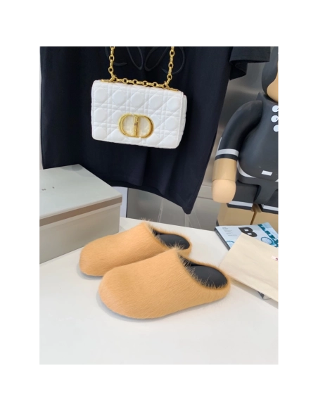 Marni Apricot LONG-HAIR CALFSKIN FUSSBETT SABOT Slide,Marni Slide,Men Sneakers