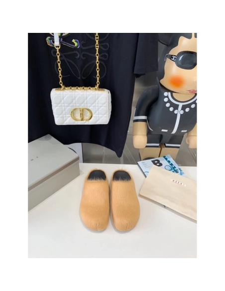 Marni Apricot LONG-HAIR CALFSKIN FUSSBETT SABOT Slide,Marni Slide,Men Sneakers
