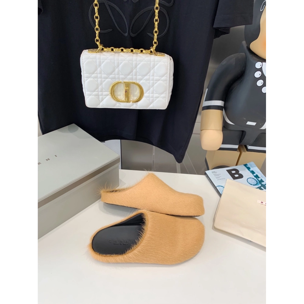 Marni Apricot LONG-HAIR CALFSKIN FUSSBETT SABOT Slide,Marni Slide,Men Sneakers