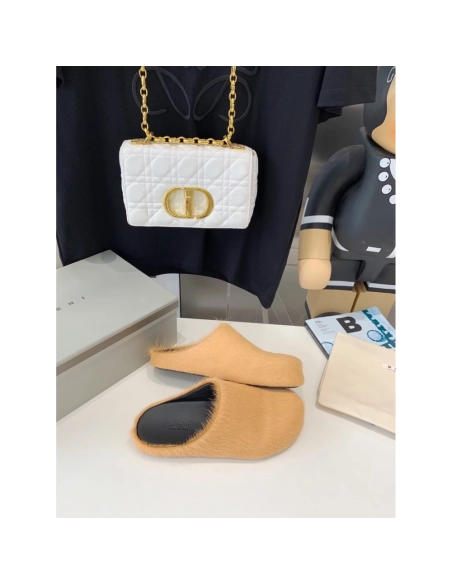 Marni Apricot LONG-HAIR CALFSKIN FUSSBETT SABOT Slide,Marni Slide,Men Sneakers