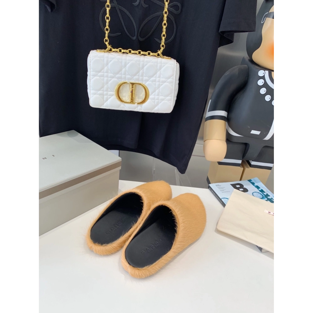 Marni Apricot LONG-HAIR CALFSKIN FUSSBETT SABOT Slide,Marni Slide,Men Sneakers