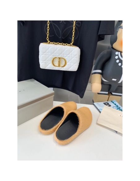 Marni Apricot LONG-HAIR CALFSKIN FUSSBETT SABOT Slide,Marni Slide,Men Sneakers