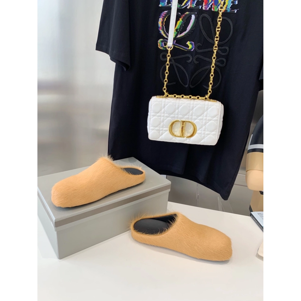 Marni Apricot LONG-HAIR CALFSKIN FUSSBETT SABOT Slide,Marni Slide,Men Sneakers