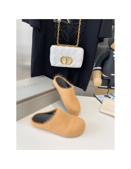 Marni Apricot LONG-HAIR CALFSKIN FUSSBETT SABOT Slide,Marni Slide,Men Sneakers