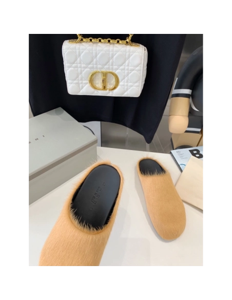 Marni Apricot LONG-HAIR CALFSKIN FUSSBETT SABOT Slide,Marni Slide,Men Sneakers