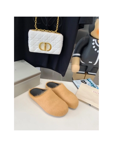 Marni Apricot LONG-HAIR CALFSKIN FUSSBETT SABOT Slide,Marni Slide,Men Sneakers