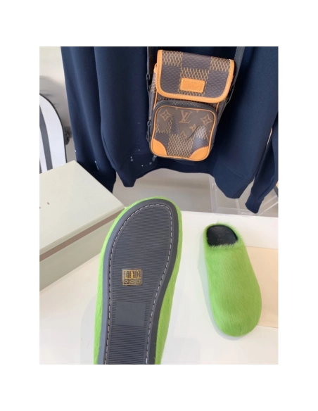 Marni Green LONG-HAIR CALFSKIN FUSSBETT SABOT Slide,Marni Slide,Men Sneakers