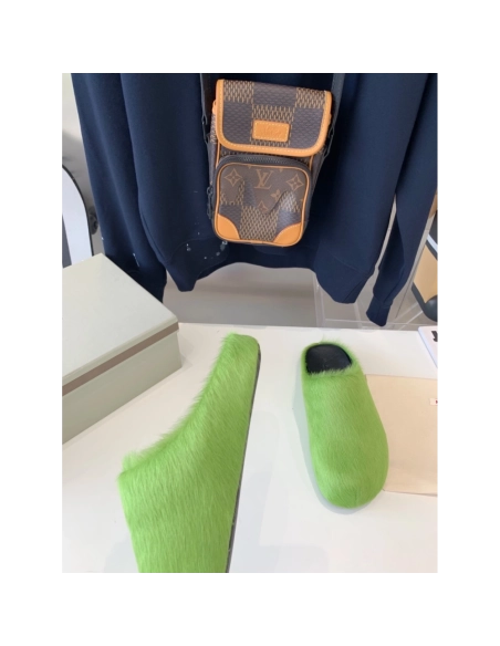 Marni Green LONG-HAIR CALFSKIN FUSSBETT SABOT Slide,Marni Slide,Men Sneakers