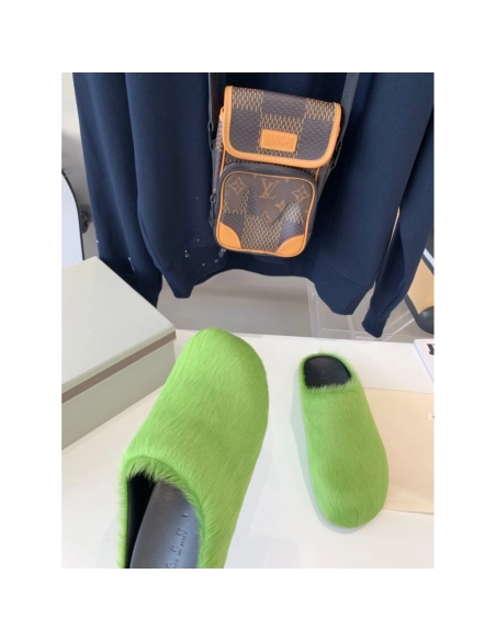 Marni Green LONG-HAIR CALFSKIN FUSSBETT SABOT Slide,Marni Slide,Men Sneakers