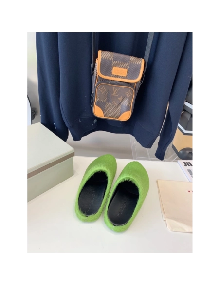 Marni Green LONG-HAIR CALFSKIN FUSSBETT SABOT Slide,Marni Slide,Men Sneakers