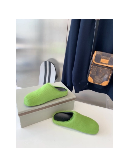 Marni Green LONG-HAIR CALFSKIN FUSSBETT SABOT Slide,Marni Slide,Men Sneakers