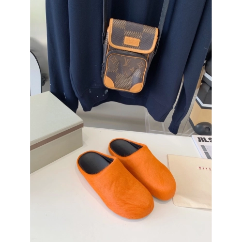 Marni Orange LONG-HAIR CALFSKIN FUSSBETT SABOT Slide,Marni Slide,Men Sneakers