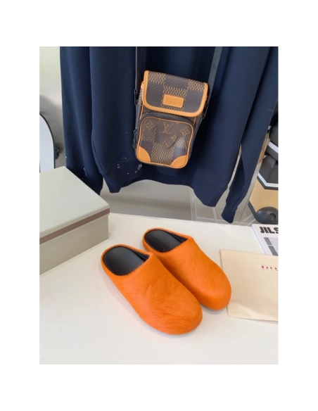Marni Orange LONG-HAIR CALFSKIN FUSSBETT SABOT Slide,Marni Slide,Men Sneakers