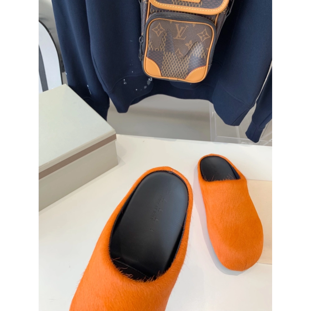 Marni Orange LONG-HAIR CALFSKIN FUSSBETT SABOT Slide,Marni Slide,Men Sneakers