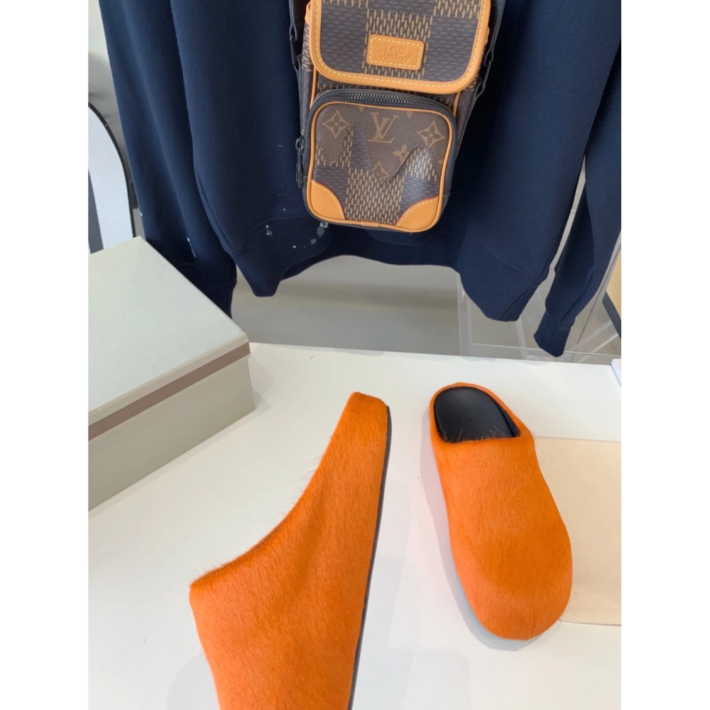 Marni Orange LONG-HAIR CALFSKIN FUSSBETT SABOT Slide,Marni Slide,Men Sneakers