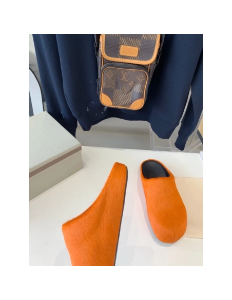 Marni Orange LONG-HAIR CALFSKIN FUSSBETT SABOT Slide,Marni Slide,Men Sneakers