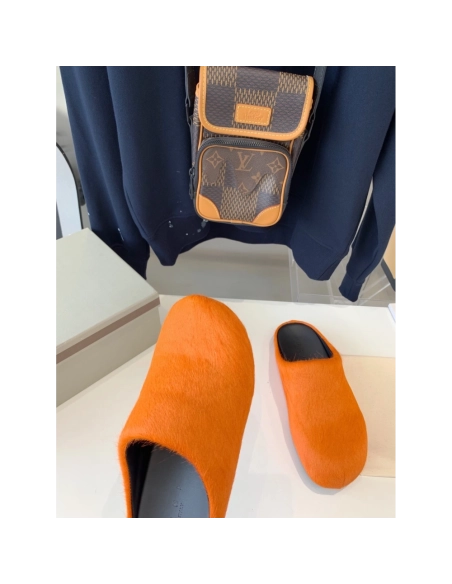 Marni Orange LONG-HAIR CALFSKIN FUSSBETT SABOT Slide,Marni Slide,Men Sneakers