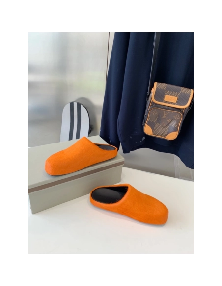 Marni Orange LONG-HAIR CALFSKIN FUSSBETT SABOT Slide,Marni Slide,Men Sneakers