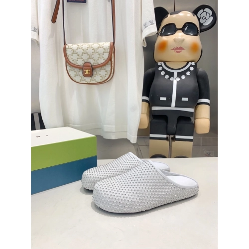 Marni White leather Fussbett Sabot Slide With Rhinestones 241379F121007,Marni Slide,Men Sneakers