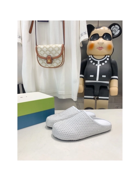 Marni White leather Fussbett Sabot Slide With Rhinestones 241379F121007,Marni Slide,Men Sneakers