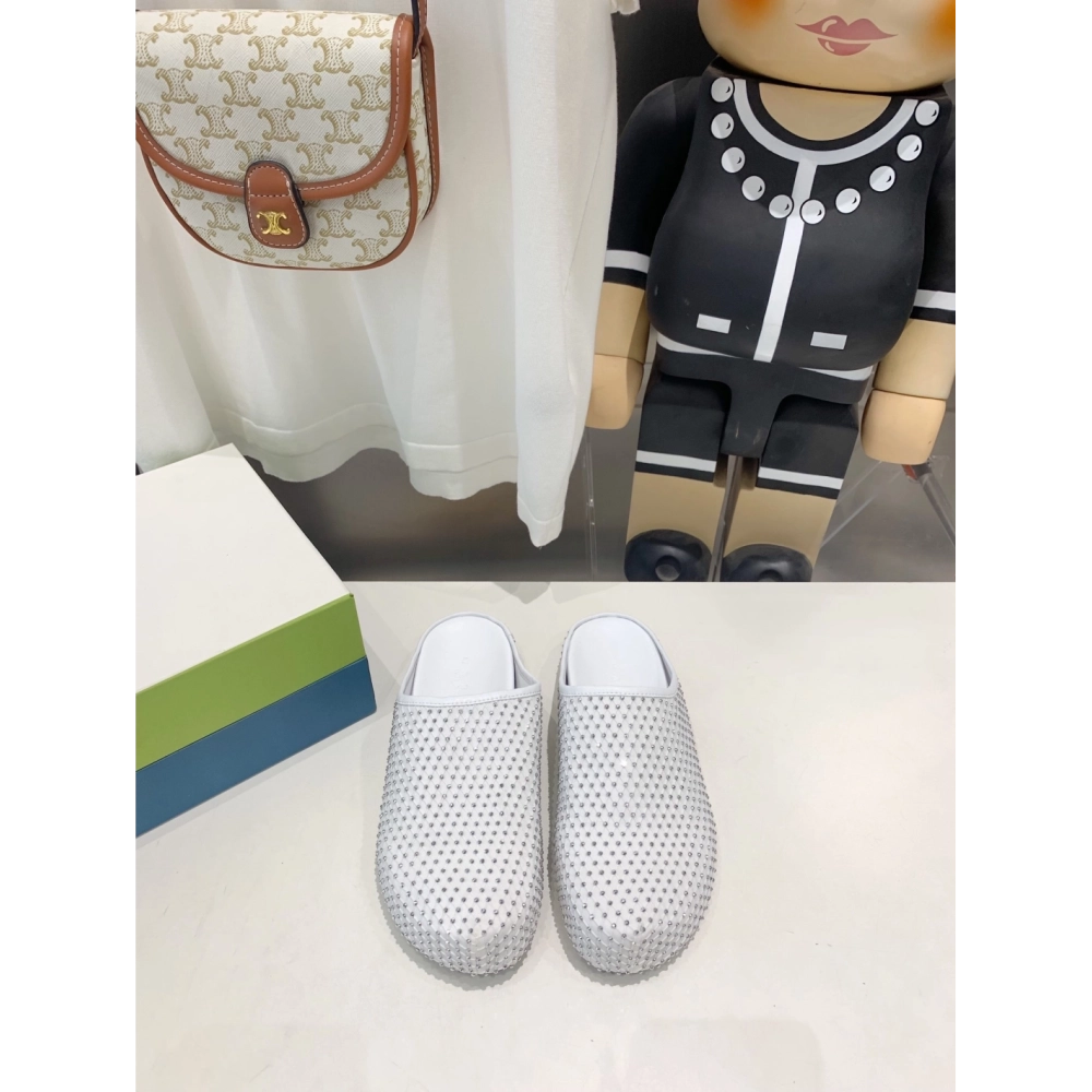 Marni White leather Fussbett Sabot Slide With Rhinestones 241379F121007,Marni Slide,Men Sneakers