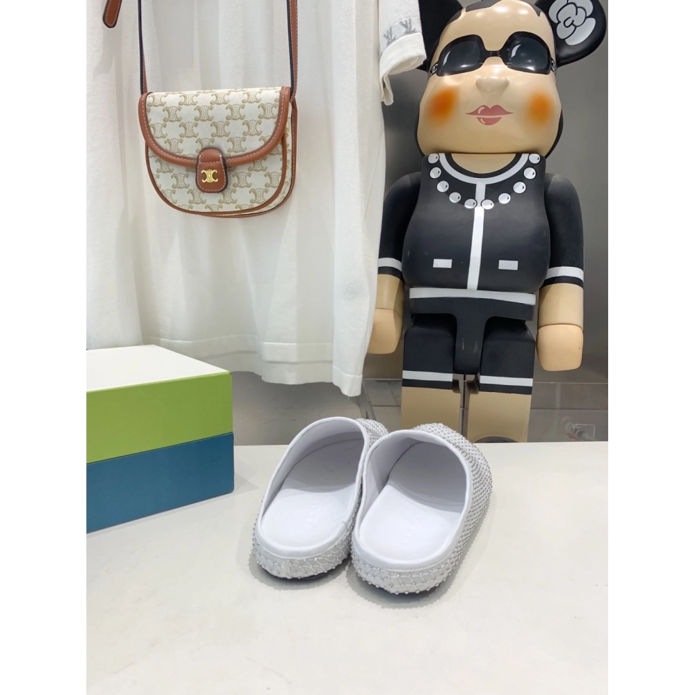 Marni White leather Fussbett Sabot Slide With Rhinestones 241379F121007,Marni Slide,Men Sneakers