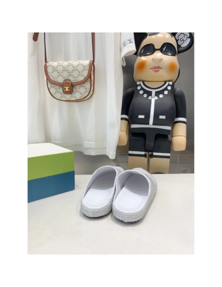 Marni White leather Fussbett Sabot Slide With Rhinestones 241379F121007,Marni Slide,Men Sneakers