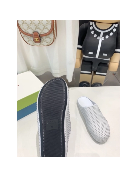 Marni White leather Fussbett Sabot Slide With Rhinestones 241379F121007,Marni Slide,Men Sneakers