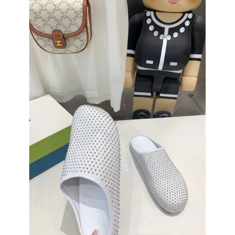 Marni White leather Fussbett Sabot Slide With Rhinestones 241379F121007,Marni Slide,Men Sneakers