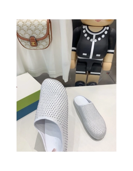 Marni White leather Fussbett Sabot Slide With Rhinestones 241379F121007,Marni Slide,Men Sneakers