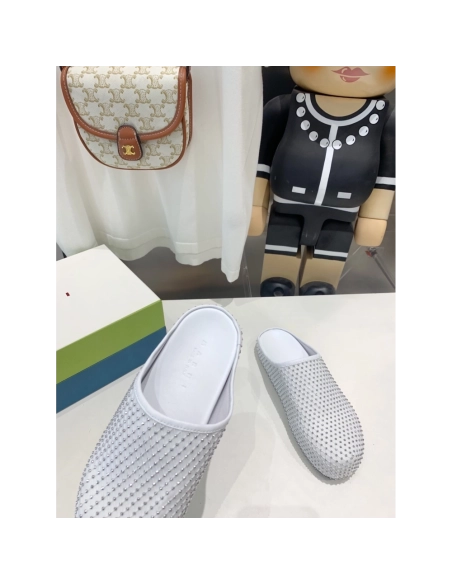 Marni White leather Fussbett Sabot Slide With Rhinestones 241379F121007,Marni Slide,Men Sneakers