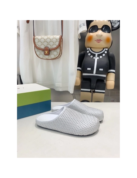 Marni White leather Fussbett Sabot Slide With Rhinestones 241379F121007,Marni Slide,Men Sneakers