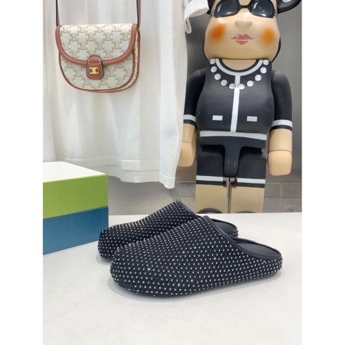 Marni Black leather Fussbett Sabot Slide With Rhinestones,Marni Slide,Men Sneakers