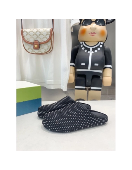 Marni Black leather Fussbett Sabot Slide With Rhinestones,Marni Slide,Men Sneakers