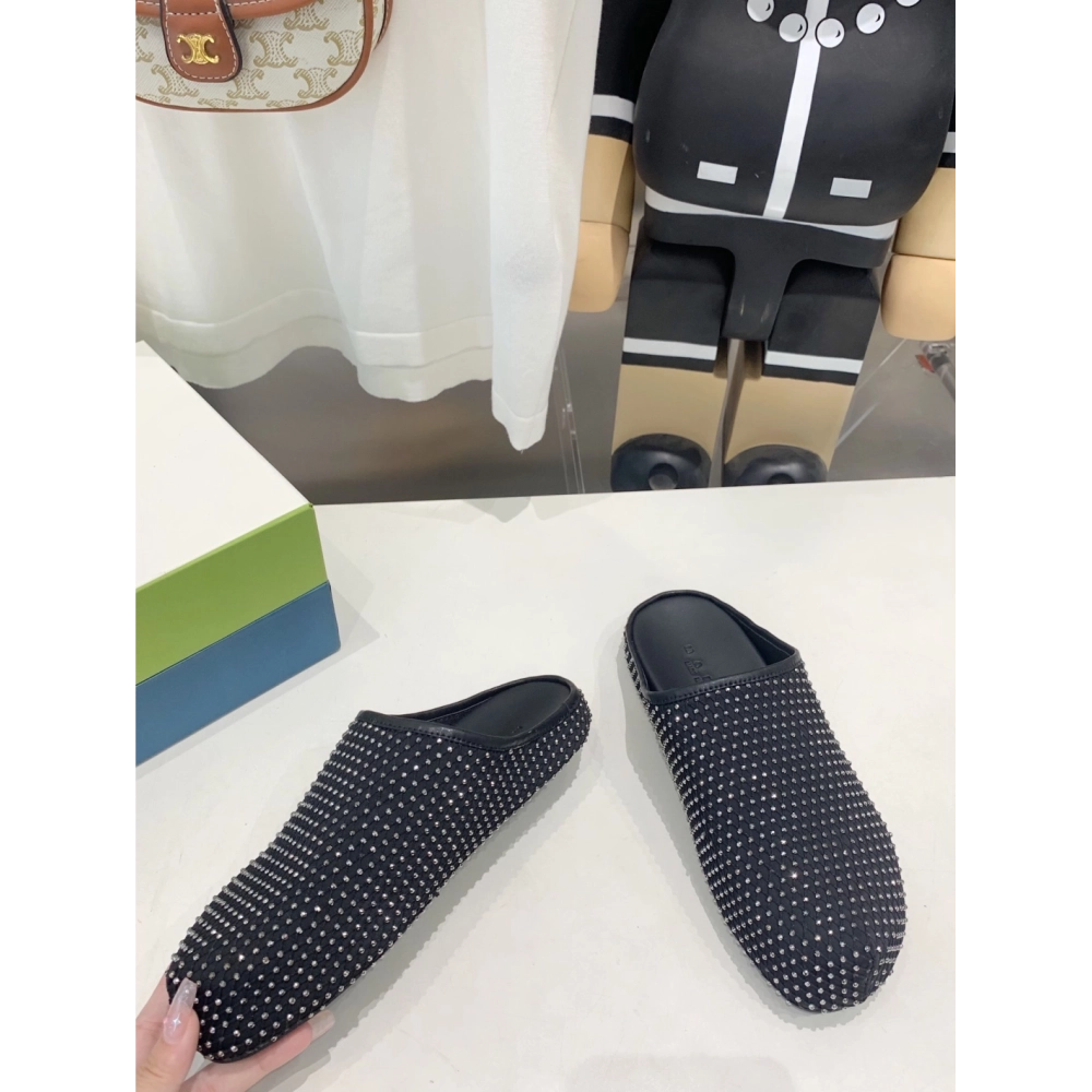 Marni Black leather Fussbett Sabot Slide With Rhinestones,Marni Slide,Men Sneakers