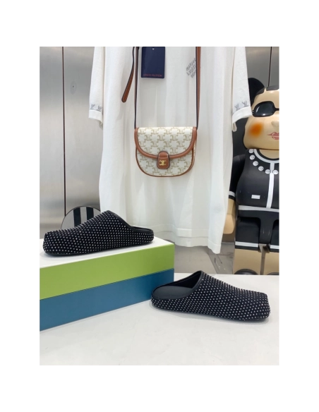 Marni Black leather Fussbett Sabot Slide With Rhinestones,Marni Slide,Men Sneakers