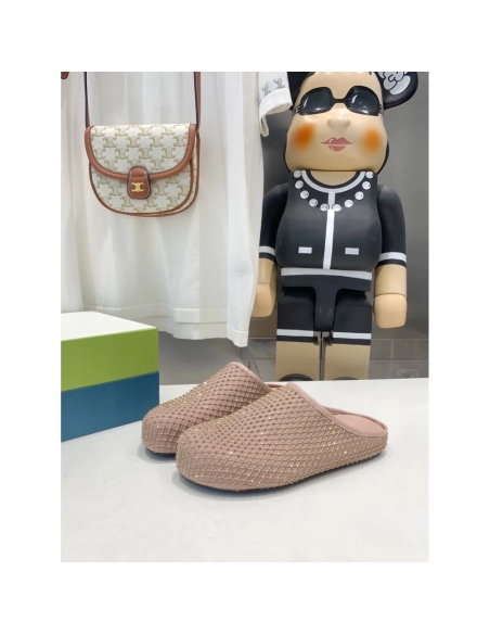 Marni Pink Fussbett Sabot Slide With Rhinestones,Marni Slide,Men Sneakers