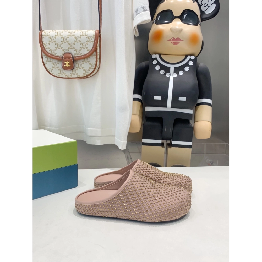 Marni Pink Fussbett Sabot Slide With Rhinestones,Marni Slide,Men Sneakers