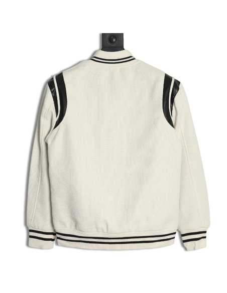 Saint Laurent Paris classic black and white leather baseball collar jacket,Saint Laurent,