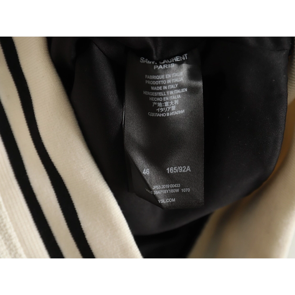 Saint Laurent Paris classic black and white leather baseball collar jacket,Saint Laurent,