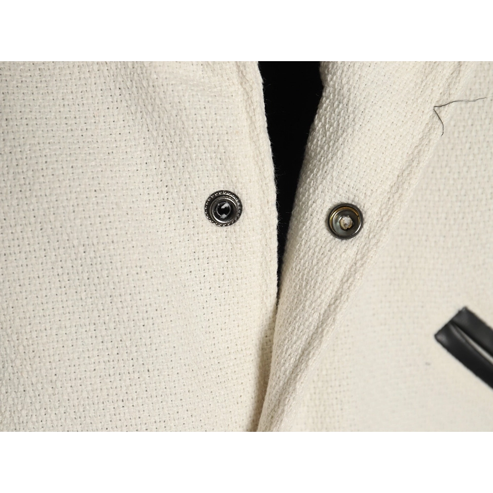 Saint Laurent Paris classic black and white leather baseball collar jacket,Saint Laurent,