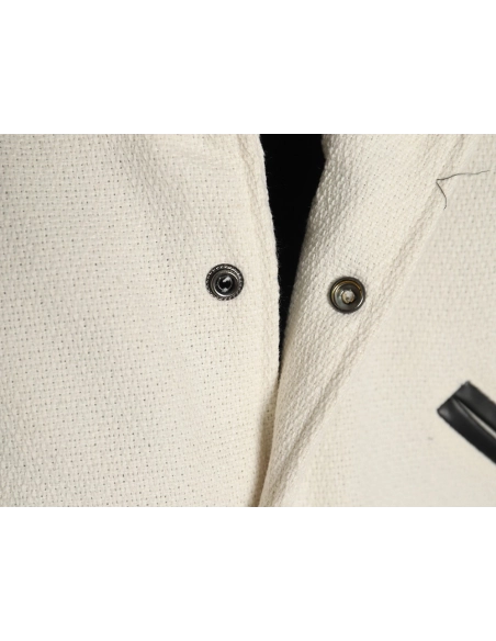 Saint Laurent Paris classic black and white leather baseball collar jacket,Saint Laurent,