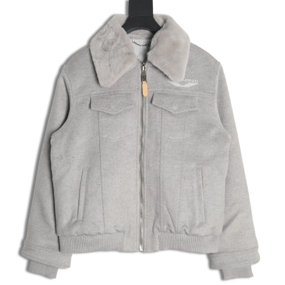 Louis Vuitton fur collar patchwork wool padded jacket,Louis Vuitton Jacket,Jacket,APPAREL