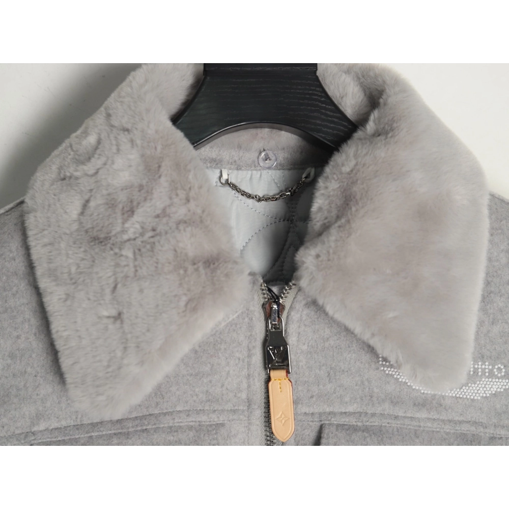 Louis Vuitton fur collar patchwork wool padded jacket,Louis Vuitton Jacket,Jacket,APPAREL