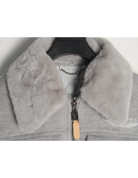 Louis Vuitton fur collar patchwork wool padded jacket,Louis Vuitton Jacket,Jacket,APPAREL