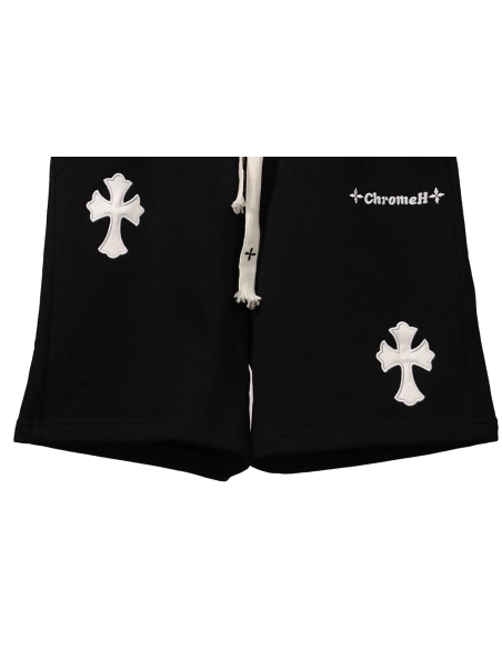 Chrome Hearts embroidered Sanskrit cross terry black shorts,Chrome Hearts Short,Shorts,APPAREL