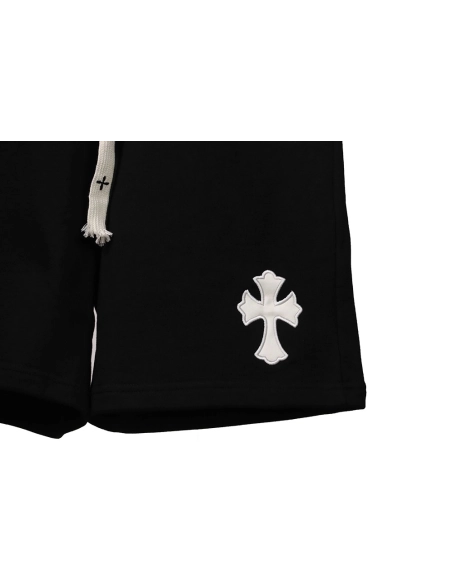 Chrome Hearts embroidered Sanskrit cross terry black shorts,Chrome Hearts Short,Shorts,APPAREL