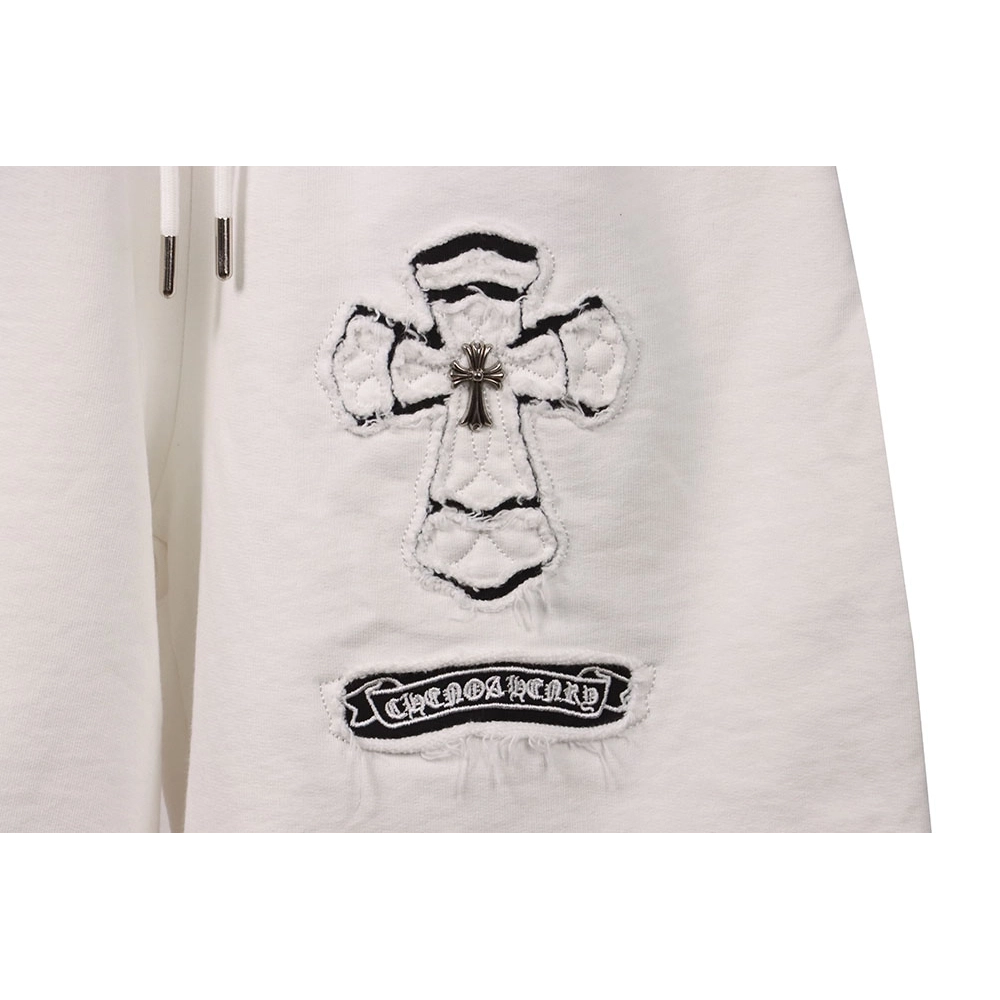 Chrome Hearts Horseshoe Distressed Sanskrit White Shorts,Chrome Hearts Short,Shorts,APPAREL