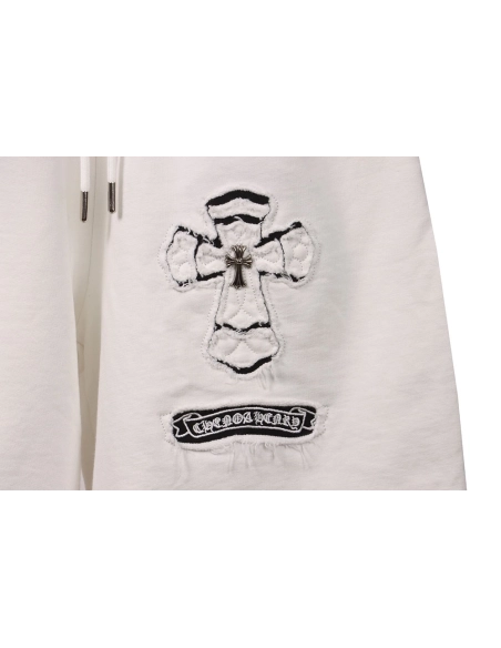 Chrome Hearts Horseshoe Distressed Sanskrit White Shorts,Chrome Hearts Short,Shorts,APPAREL