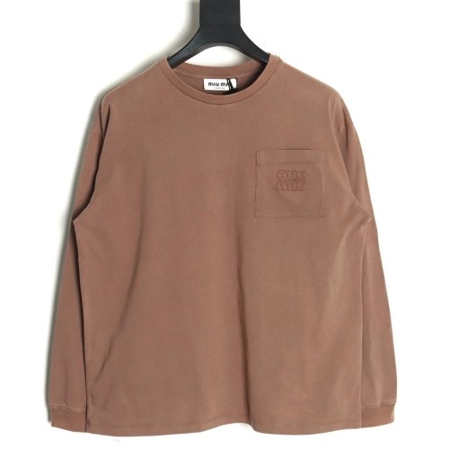 Miu Miu embroidered pocket cotton longsleeved Tshirt,Miu Miu T Shirt,Tshirt,APPAREL